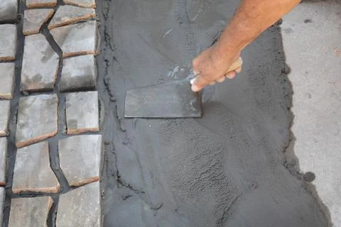 Pavement or terrace making, using recycling materials 写真素材