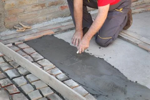 Pavement or terrace making, using recycling materials Photos