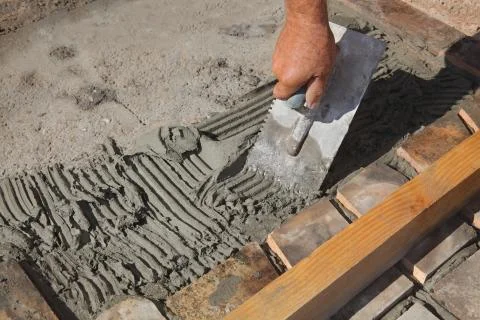 Pavement or terrace making, using recycling materials Stock Photos