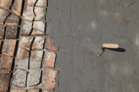 Pavement or terrace making, using recycling materials Stock Photos