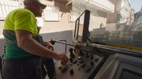 Pavement recycling, onboard view of qualified worker driving milling machine 2 스톡 동영상 253233292