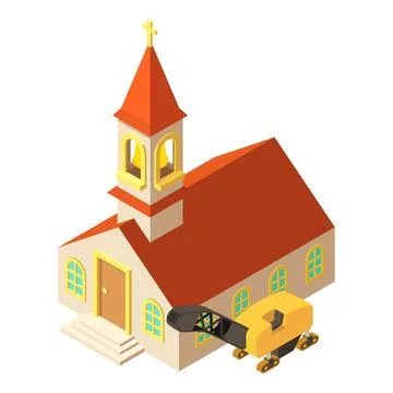 Pavement repair icon isometric vector. Asphalt milling near church building icon Stock Illustration
