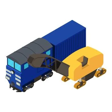 Pavement repair icon isometric vector. Asphalt milling near railway locomotive Stock Illustration