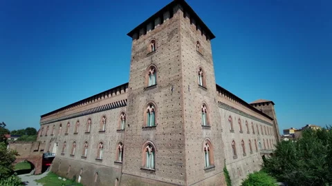 Pavia, Italy, 08/06/2020 side view of the Visconteo Castle Stock Footage 136908634