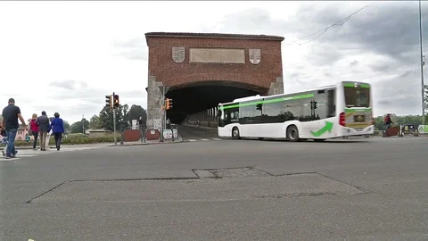 PAVIA - settembre, 2018 - Old Bridge front Stock Footage 96927381