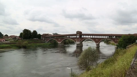PAVIA - settembre, 2018 - Old Bridge Stock Footage 96927405