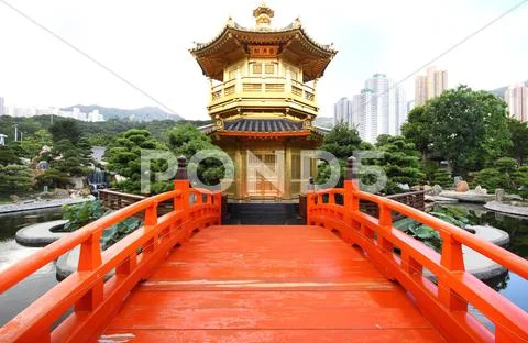 The Pavilion of Absolute Perfection in the Nan Lian Garden, Hong Kong. Stock Photos