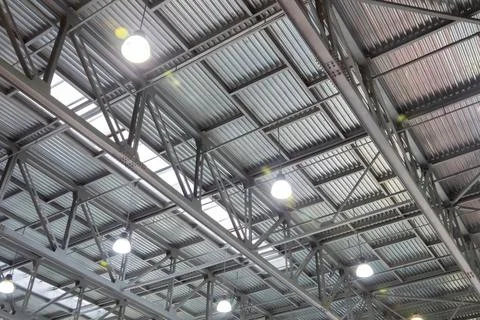 Pavilion ceiling with lights on, indoor view Stock Photos