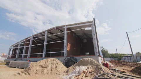 Pavilion with frames and materials at construction site Stock Footage 241254513