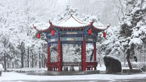 A pavilion in the snow 库存影片 343622729
