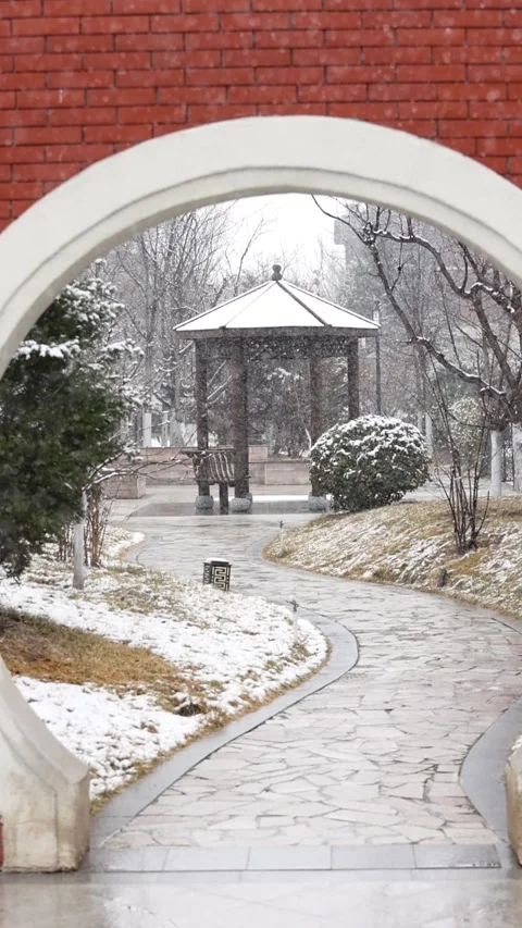 A pavilion in the snow 库存影片 343622740