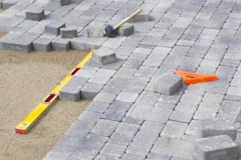 Paving backyard patio Stock Photos