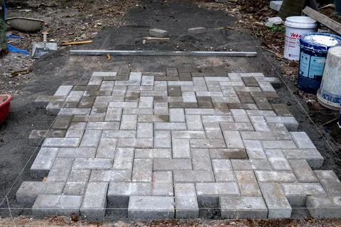 Paving blocks on a garden Stock Photos