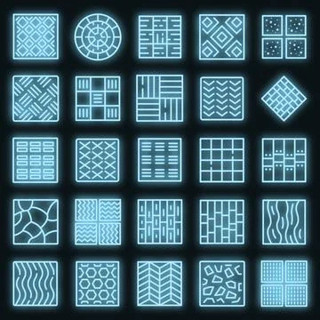 Paving icons set vector neon Stock Illustration