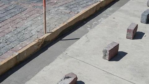 Paving stone and concrete in progress on construction site 写真素材