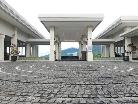 Paving stone floor, with circle white line texture Stock Photos