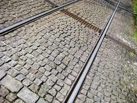 Paving with tramlines Stock Photos