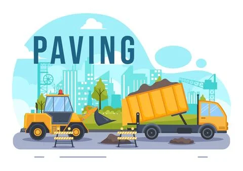 Paving Vector Illustration with Road Construction and Highway Maintenance W.. Stock Illustration