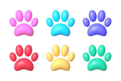 Paw 3d set on white background. Dog, puppy, cat, bear, wolf silhouette. Vector Illustrazione stock