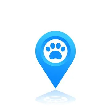 Paw and location mark, vector icon, pet shop sign Stock Illustration