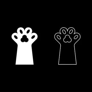 Paw cat pet concept set icon white color vector illustration image solid fill Stock Illustration