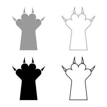Paw with claw cat set icon grey black color vector illustration image flat st Stock Illustration