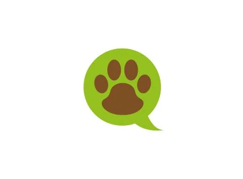 Paw inside an chat icon and footprint symbol logo design Stock Illustration