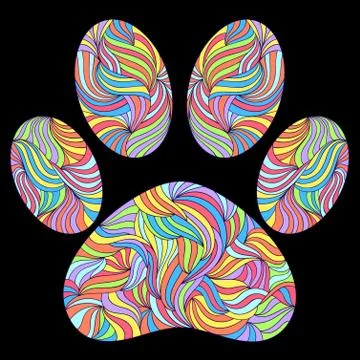 Paw print on black background Stock Illustration