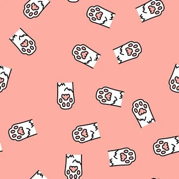 Paw print cat breeding vector seamless pattern Stock Illustration