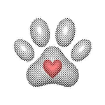 Paw print with a halftone effect on white background Stock Illustration