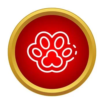 Paw print icon on red circle button with gold border Stockillustratie