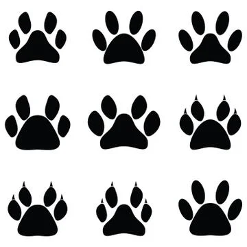 Paw print icon set Stock Illustration