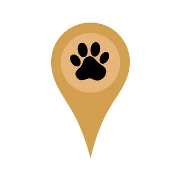 Paw print in map pointer graphic icon. Vet clinic or pet products location sign Stock Illustration