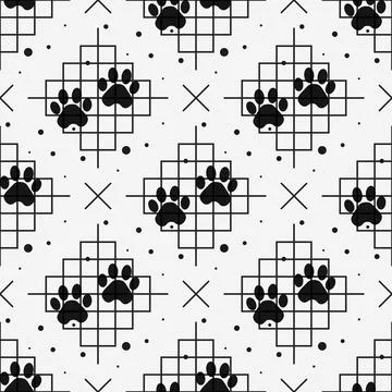 Paw print seamless with line texture. Traces of Cat Textile Pattern. Vector.. 库存插图