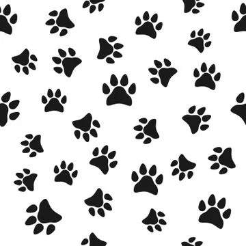 Paw print, seamless pattern. Vector illustration. Black white Illustrazione stock
