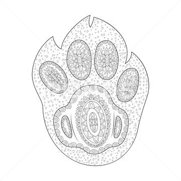 Paw print vector illustration. Shape of dog foot Zen Tangle. Stock Illustration