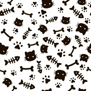 Paw seamless pattern. Animal footprints and bones. Cat dog paws wallpaper, cute Illustrazione stock