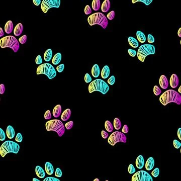 Paw seamless pattern. Dog and cat footprint. Stock Illustration