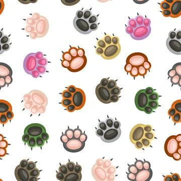 Paw Seamless Pattern. Footprints on White Background. Vector 库存插图
