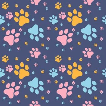 Paw seamless pattern vector doodle abstract animal footprint background Stock Illustration
