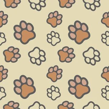Paw seamless pattern vector doodle abstract animal footprint background Stock Illustration