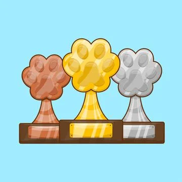 Paw Trophy with Different Type in Cartoon Style. Pet Awards Design Concept .. Stock Illustration