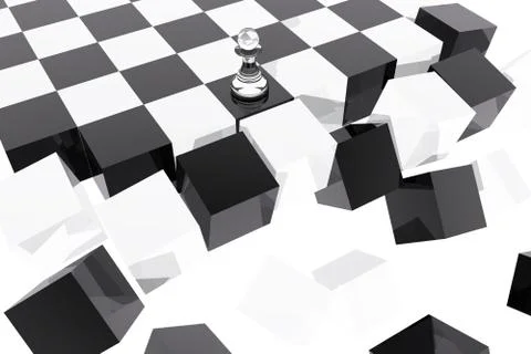 Pawn on collapsing chessboard Stock Illustration