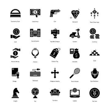 Pawn Shop Solid Icons Set イラスト素材