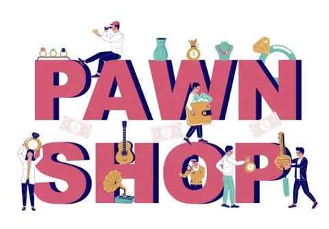 Pawnshop typography banner template, vector flat illustration Stock Illustration