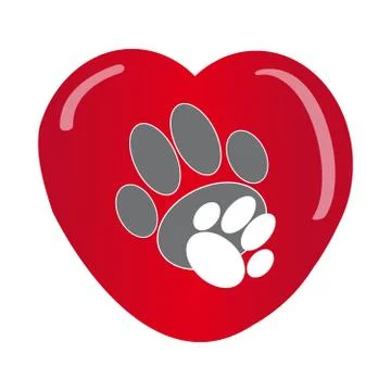 Paws with heart on white background Illustrazione stock