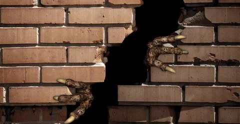 Paws of monster , breaking a brick wall Stock Illustration