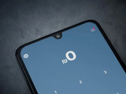 PAY app launch screen with logo on the display of a black mobile smartphone o Stock Photos