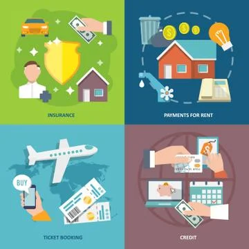 Pay bill icons flat set Stock Illustration