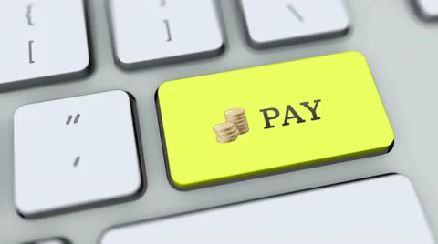 Pay button on computer keyboard. Key is pressed, click for HD Stock Footage 35646993